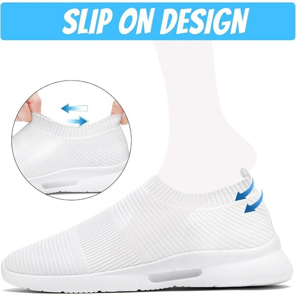 Mens Slip On Walking Shoes Mens Running White Mesh Breathable Tennis Sneakers - Picture 5 of 7